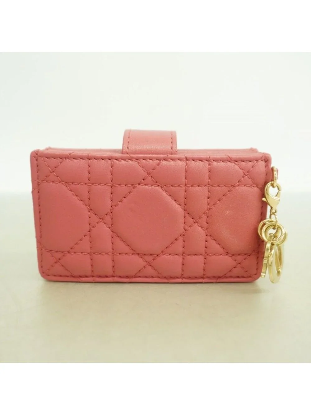 Dior Card Case Cannage Leather Pink Champagne Gold